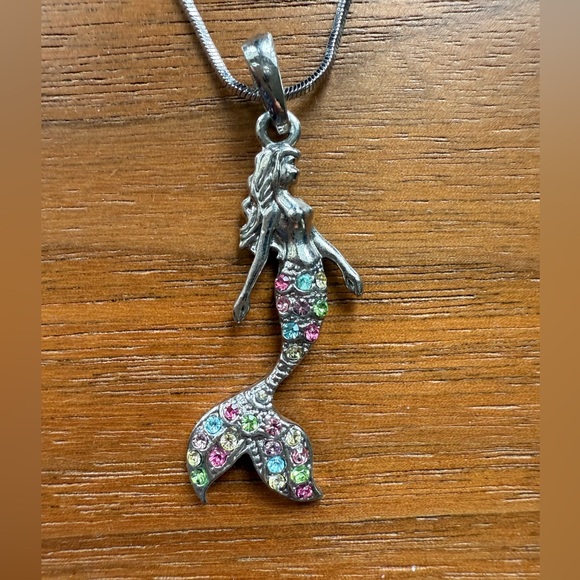None Other - Mermaid Pendant Necklace with Multicolor Crystals and Adjustable length